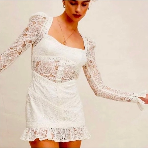 For Love and Lemons Cleo Mini Lace Dress in Ivory  Size XL NWT - Picture 12 of 14